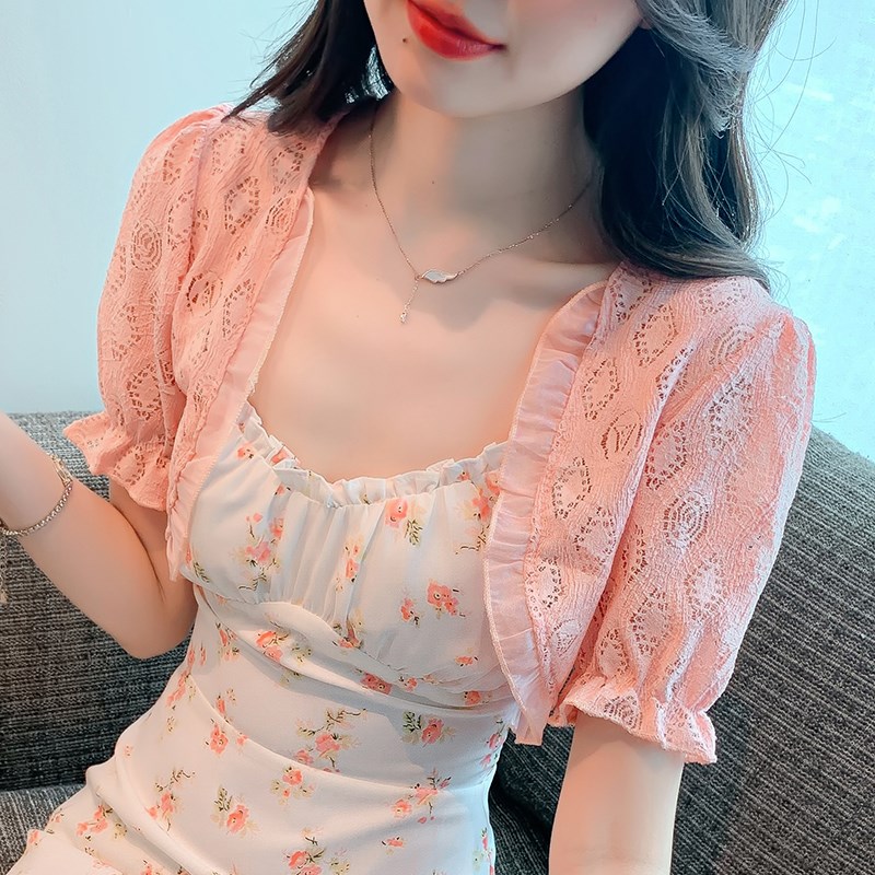 蕾丝披肩小外套女夏季薄款白色短袖开衫配吊带裙外搭罩衫防晒上衣