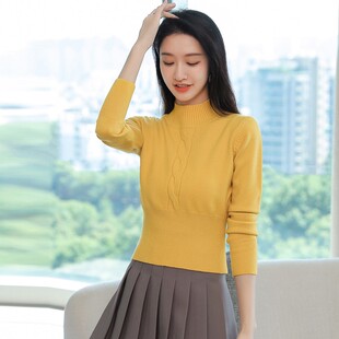 半高领毛衣女冬季加厚短款小个子修身高腰套头中领内搭针织打底衫