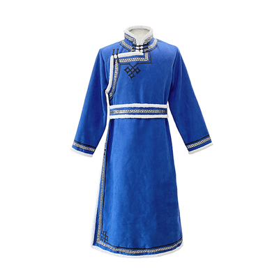 传统男士蒙古袍秋冬鹿皮绒加厚保暖蒙古服装长袍蒙族日常生活装