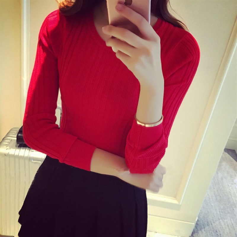 低圆领打底衫女2023春秋新款薄款修身内搭针织衫上衣显瘦洋气毛衣