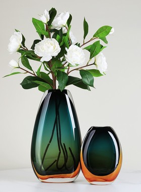 轻奢琉璃彩色花瓶摆件客厅餐桌样板间售楼处玻璃森林黄昏插花花器