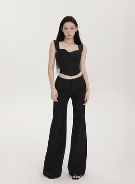 PEMPL 休闲裤女夏季新款极简剪裁低腰西装裤廓形直筒宽松阔腿长裤