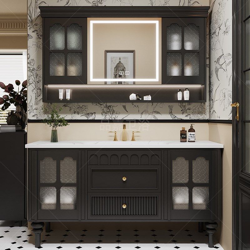 美式橡木浴室柜法式轻奢卫生间岩板热弯一体洗漱台洗手脸盆落地式,家装主材,浴室柜组合,淘宝优惠券,粉丝福利购,淘宝优惠卷