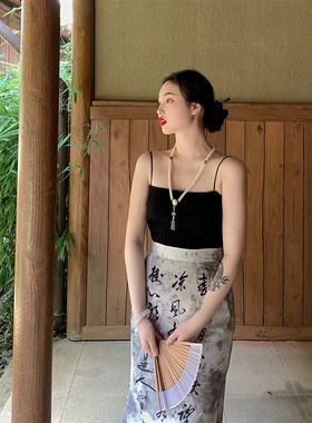 黑色吊带针织背心内搭夏季z别致黑色外穿小上衣日常好搭配女