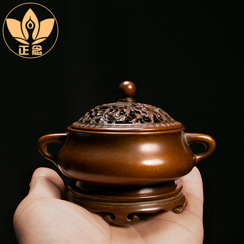 庆松堂苏工铜炉名家胡庆松制紫铜蚰耳熏炉仿古炉摆件收藏熏香