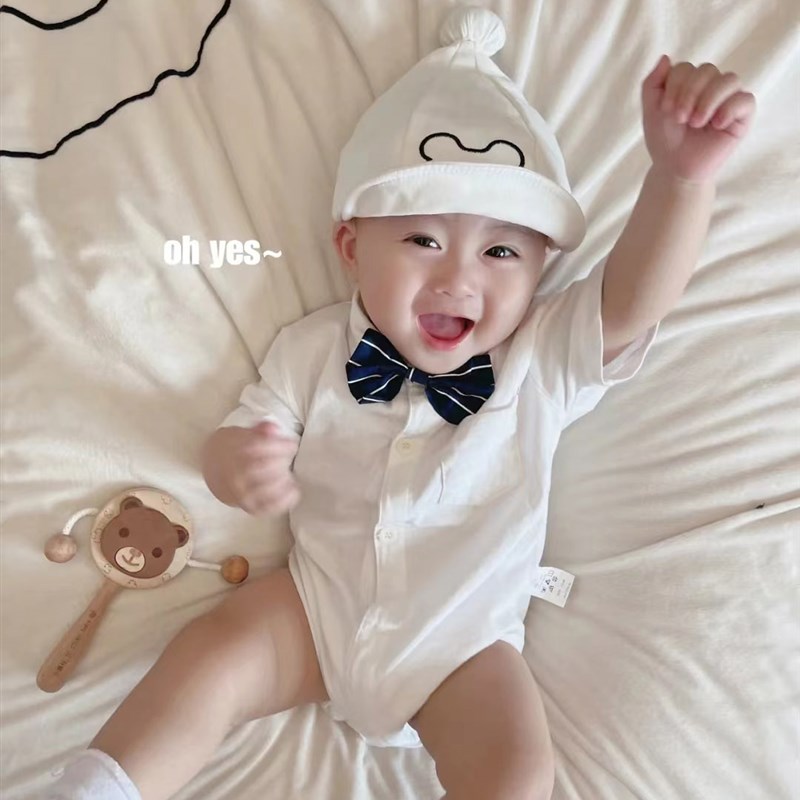 包屁衣婴儿夏季薄款男宝宝夏天纯棉哈衣23满月新生儿绅士礼服可爱
