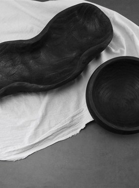 搭配手工侘寂粗糙黑色碳烧木果盘果篮样板房酒店售楼部民宿新中式