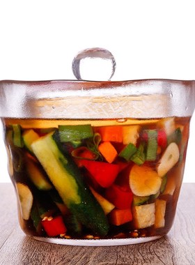 日式无铅玻璃泡菜坛子一夜渍浅渍加厚重石家用腌菜容器咸菜罐菜缸