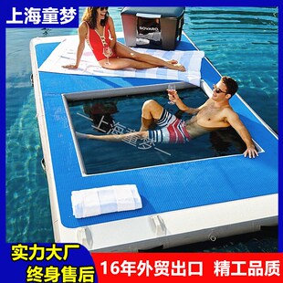 充气水上游泳池浮台海上带网w遮阳篷防滑垫水池防溺水户外娱乐设