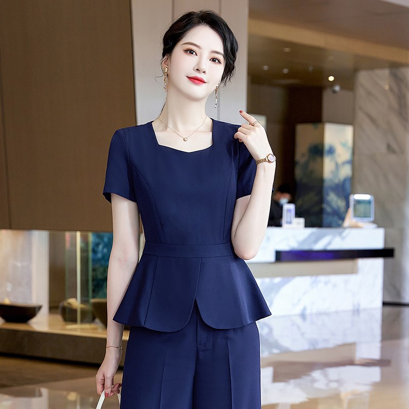 职业装套装女美容院工作服夏季短袖薄款外套上衣酒店前台工装制