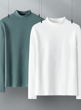 白色纯棉半高领打底衫女士内搭修身上G衣秋冬新款紧身显瘦长袖t恤