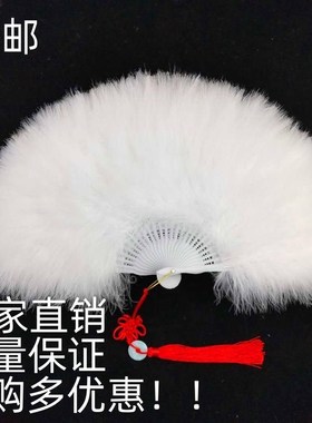羽毛扇子舞蹈扇舞台表演旗袍走秀广场舞网红白色羽毛扇标准扇折扇