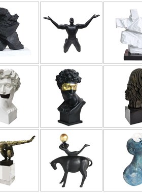 创意人物雕塑摆件新中式样板间酒店客厅玄关电视柜软装饰品工艺品