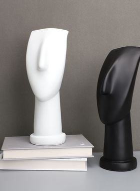 北欧树脂黑白人脸摆件样板房卧室售楼部客厅餐厅长脖子软装饰品