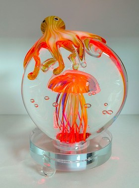 琉璃工艺品水母章鱼可发光水晶球夜光灯北欧现代客厅玄关书房摆件