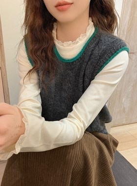 白色蕾丝加厚半高领打底衫女内搭2024年秋冬季新款设计感小众上