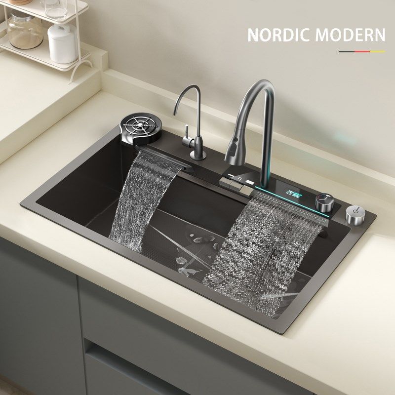 蜂窝纳米枪灰色飞雨瀑布水槽 304不锈钢家用厨房洗菜盆洗碗大单槽,家装主材,水槽套餐,淘宝优惠券,粉丝福利购,淘宝优惠卷