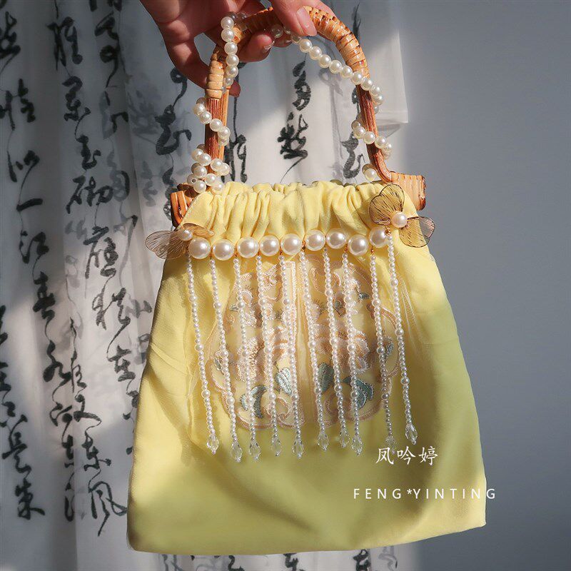 中国风刺绣新中式包包女大容量旗袍竹节手提汉服包包古风布袋子潮