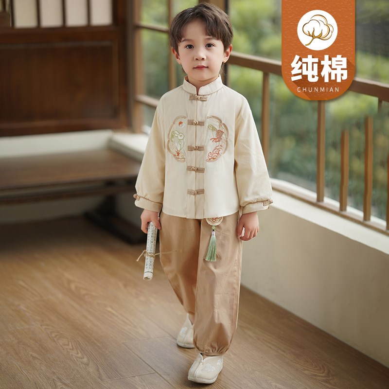 汉服男童春装套装2024新款宝宝改良古装儿童演出服中国风国学唐装图片