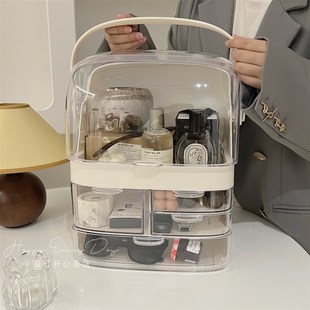 桌面化妆台置 大容量化妆品护h肤品收纳盒防尘翻盖宿舍家用可携式