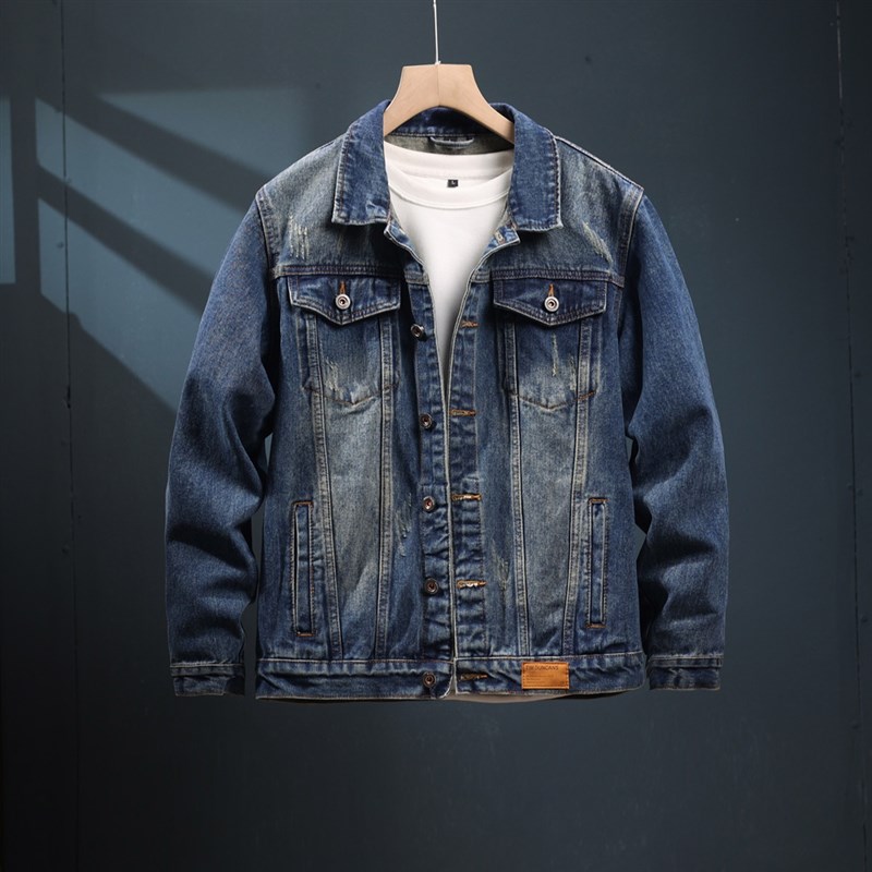 美式慵懒复古牛仔外套男装春秋季潮牌做旧日系高端翻领夹克上衣服