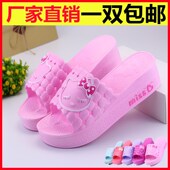 室内厚底拖鞋 女夏韩版 家居浴室防滑洗G澡外穿坡跟家用可爱增高凉