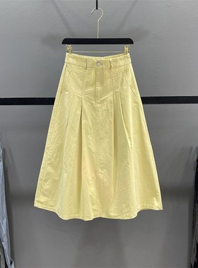 黄色休闲半身裙女2025夏季新款高腰遮胯显瘦中长款A字大摆裙伞裙
