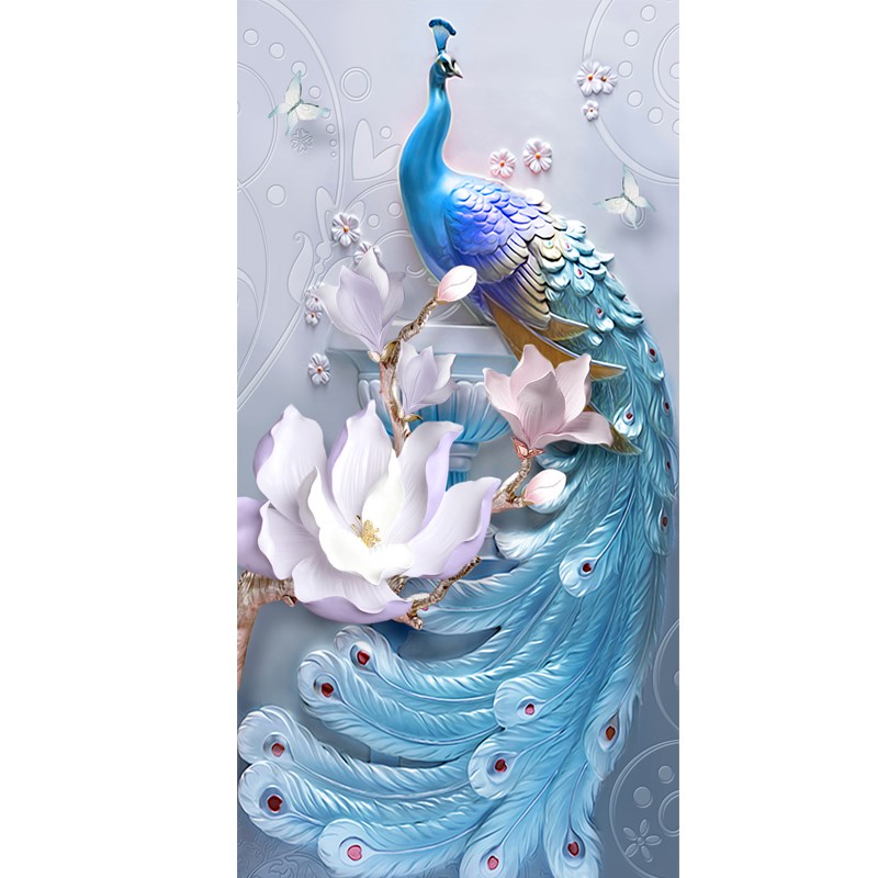 玄关自粘装饰画美容院立体背景墙C贴纸墙壁孔雀贴画玻璃门贴壁画图片