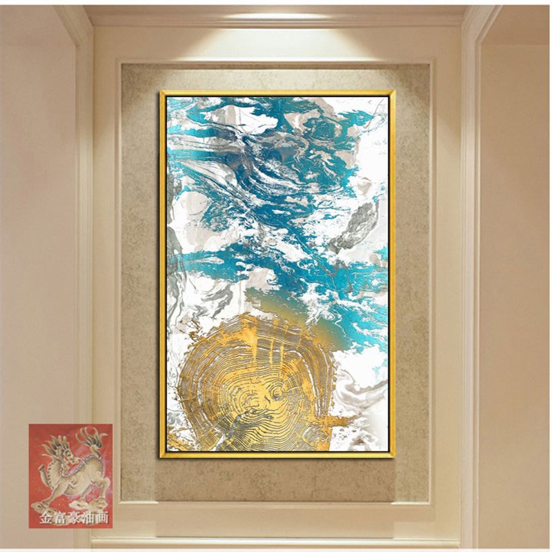 新中式金色水墨抽k象晶瓷工艺装饰画别墅客厅家居壁画餐厅酒店挂图片