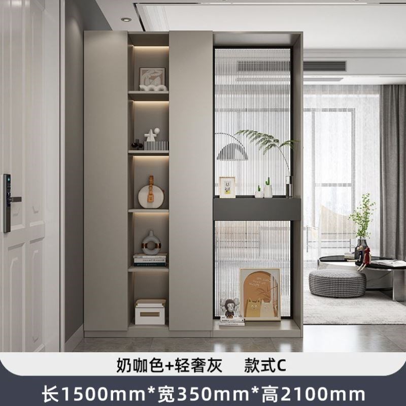 入户玄关柜鞋柜一体现代简约酒柜玻璃客厅轻奢实木屏风隔断柜