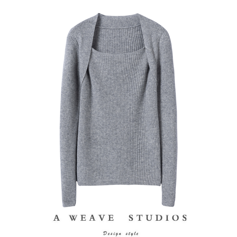 气质好吸睛~显瘦方领羊绒衫女坑条圆领纯羊绒毛衣针织打底衫秋冬