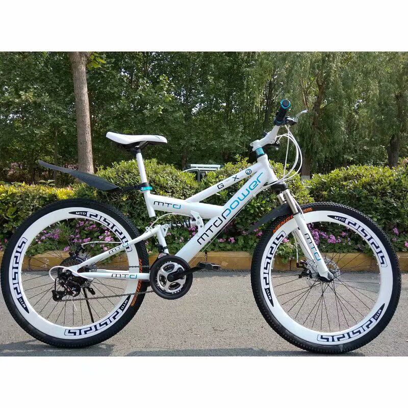 山地自行车男女变速越野赛车26双碟刹山地车减震带后座可带人单车