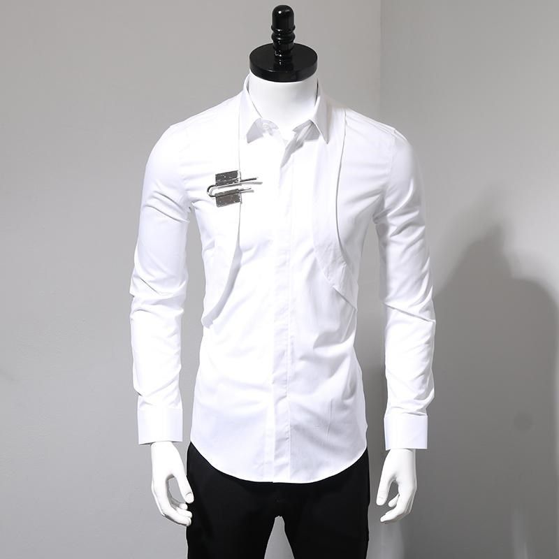 春秋潮牌金属锁扣肩带设计男士衬衫休闲时尚帅气潮流男装长袖衬衣,男装,衬衫,淘宝优惠券,粉丝福利购,淘宝优惠卷