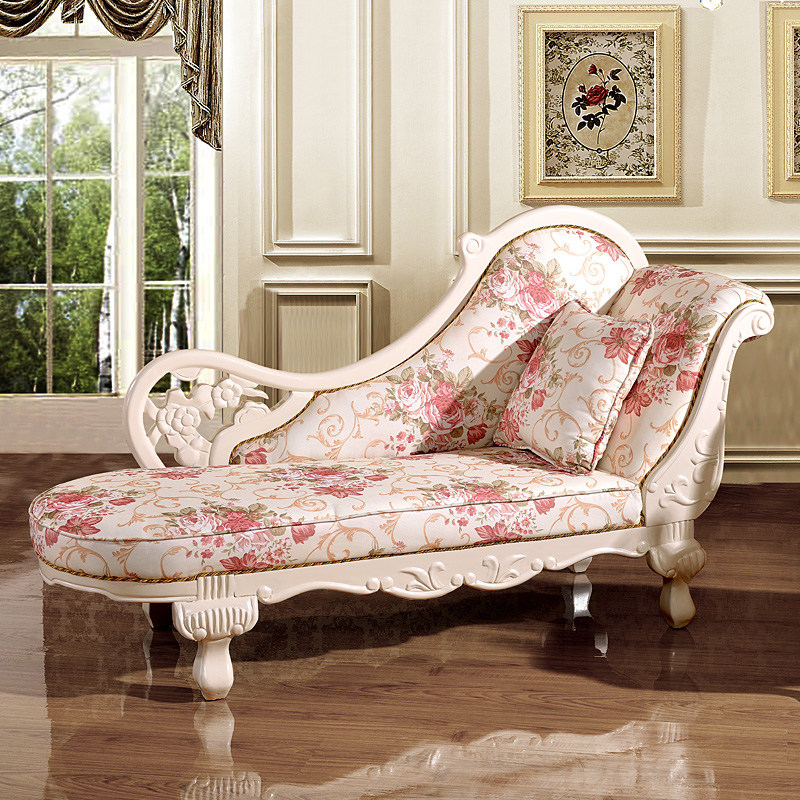 速发欧式布艺贵妃位沙发田园w实木雕花客厅贵妃椅小户型房间美容