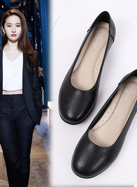 黑色瓢鞋女平底工作鞋百搭韩版2021新款职M业空姐鞋软底皮鞋女单
