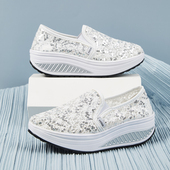 夏韩版 厚底松糕Z套脚小白 蕾丝甜美透气单鞋 亮片网纱鞋 休闲摇摇鞋