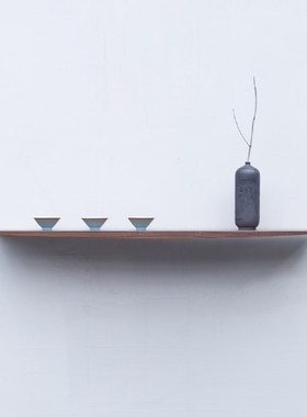 黑胡桃实木一字搁板禅意新中式置物架层板陈列架简约墙上装饰隔板