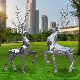 定制不锈钢鹿雕塑几何镜面锻造拉丝动物景观小品公园户外装 饰摆件