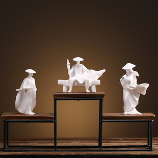 武侠历史人物摆件陶瓷客厅书房禅意装 饰盆景造景桌面茶盘创意摆设