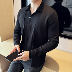 薄款 开衫 休闲超好看毛衣外套纯色外穿毛线衣 针织衫 假两件套男装