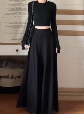 春季新款黑色伯克利半裙女大码显瘦遮肚a字到脚踝半身超长裙子潮