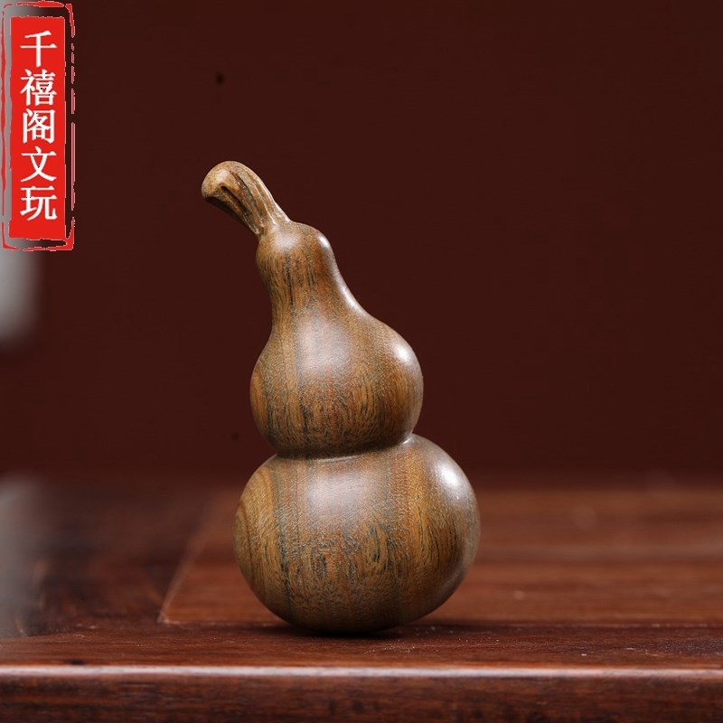 绿檀木雕刻e福禄小葫芦手把件文玩桌面小摆件家居装饰品创意工艺