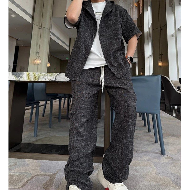 2025春夏新款舒适休闲时尚套装宽松垂感简约连帽卫衣阔腿裤两件套,男装,时尚套装,淘宝优惠券,粉丝福利购,淘宝优惠卷