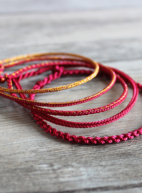 极细手绳本命年酒红色手工编织手链女士手镯转好运姻缘绳