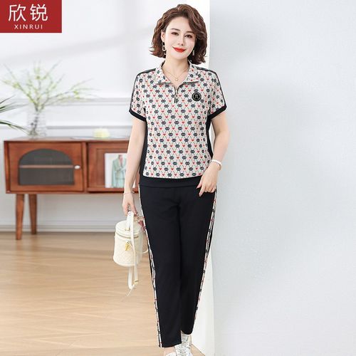 妈妈夏装休闲套装2025新款洋气中老年女装短袖T恤上衣运动两件套