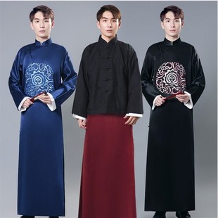 立领长衫 伴郎服礼服长袍马褂唐装 男相声小品大褂 中式 民国风男装