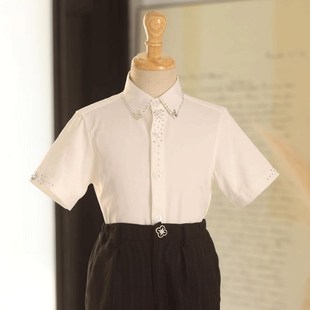 衬衫 西服潮童夏季 2024新款 白色衬衣薄款 黑色 儿童走秀西装 男童短袖