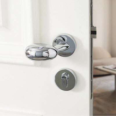 INDOORS法式银色卧室门锁鸭蛋型椭圆静音家用卫生间锁具房门把手