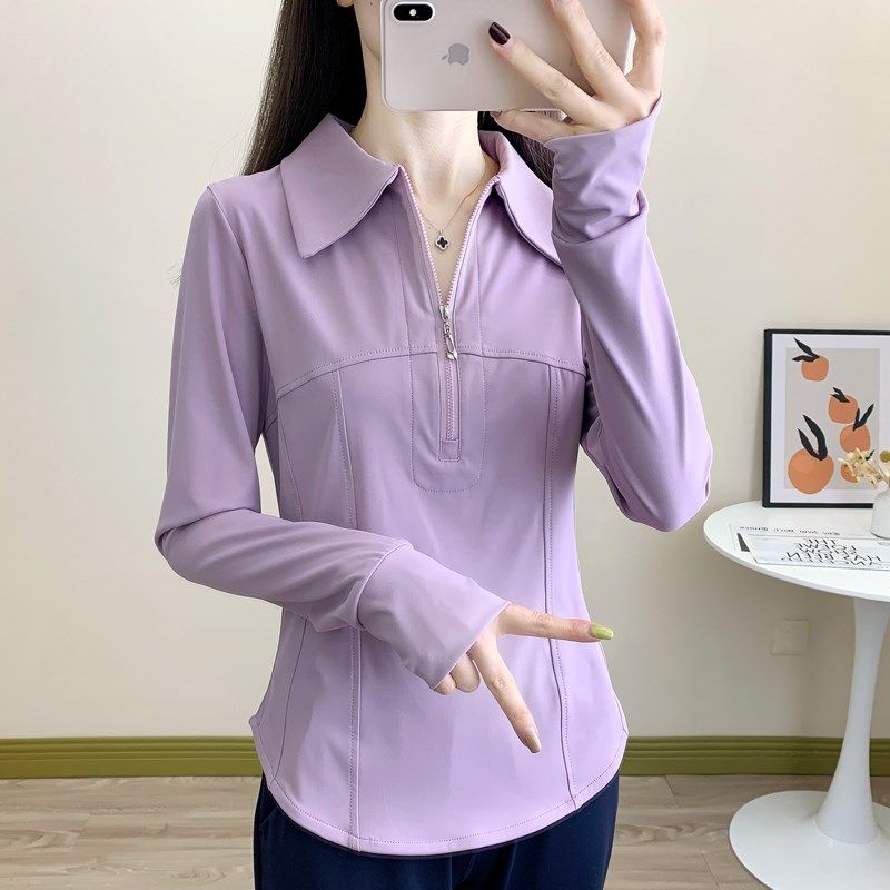 春季新款瑜伽服T恤女半拉链翻领显瘦跑步上衣运动健身衣长袖外套,户外/登山/野营/旅行用品,速干T恤,淘宝优惠券,粉丝福利购,淘宝优惠卷