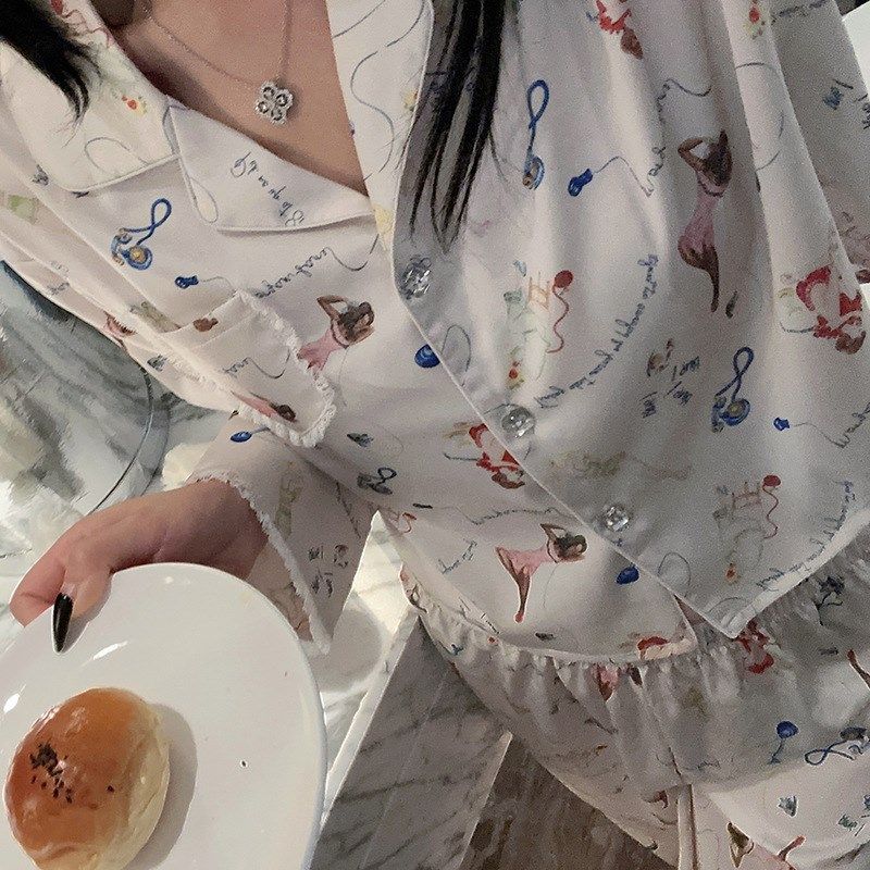春秋季长袖睡衣女2023新款小个子短装家居服网红T款冰丝高级感套